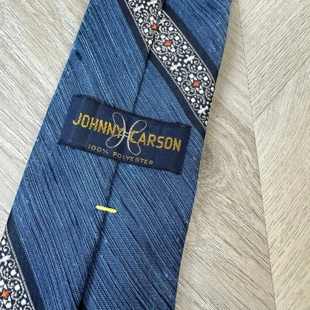 Vintage Johnny Carson Blue Diagonal Stripe Tie 70s 80s Classic Nubby